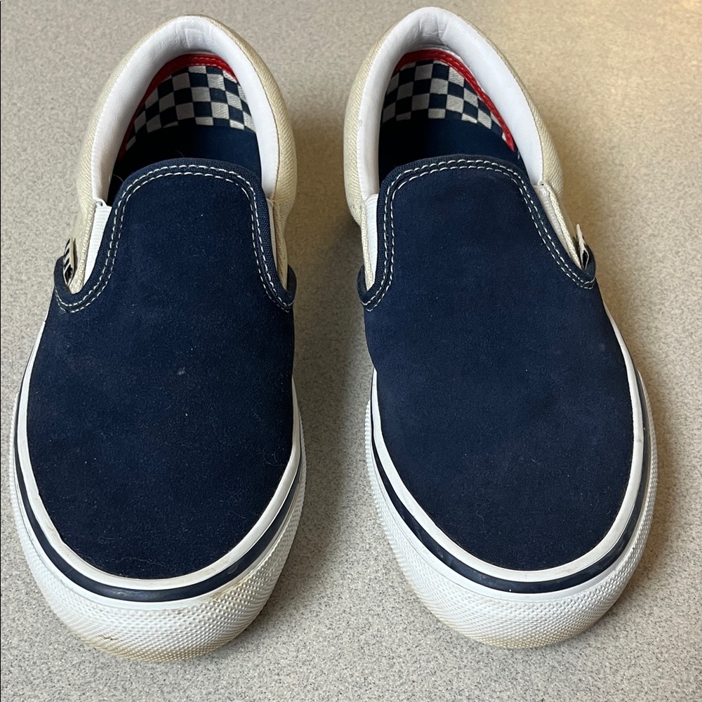 Vans Cream and Navy Slip-On Shoes
